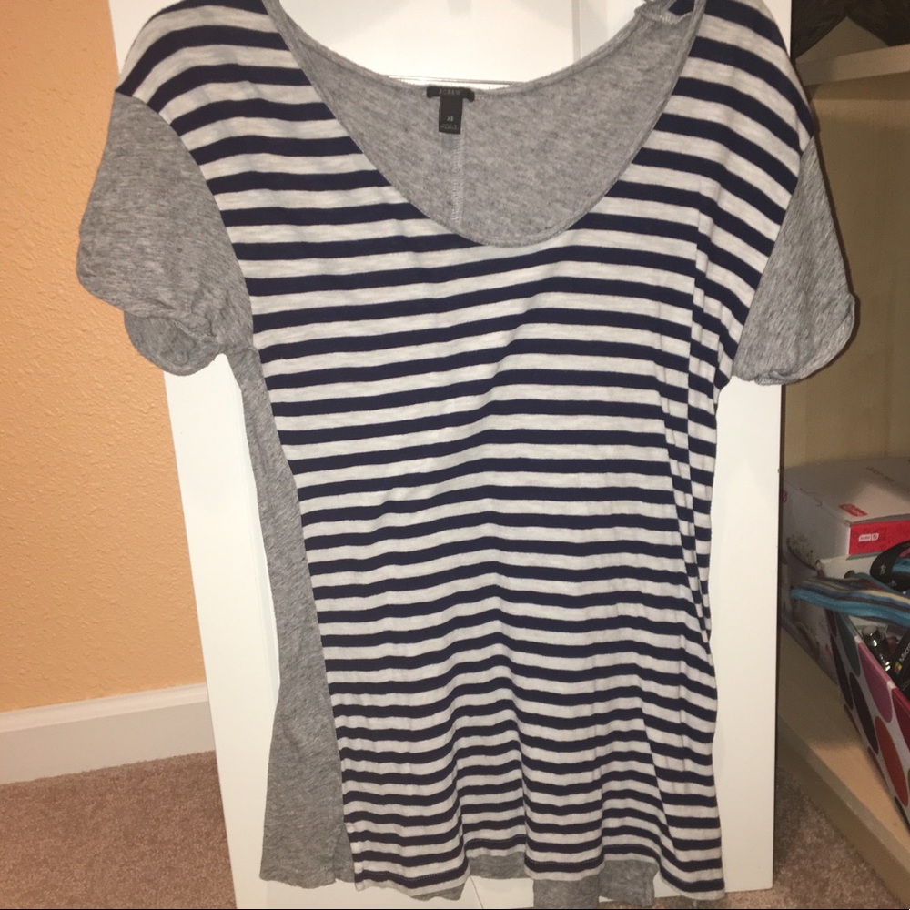 J crew white navy striped grey color block T-shirt